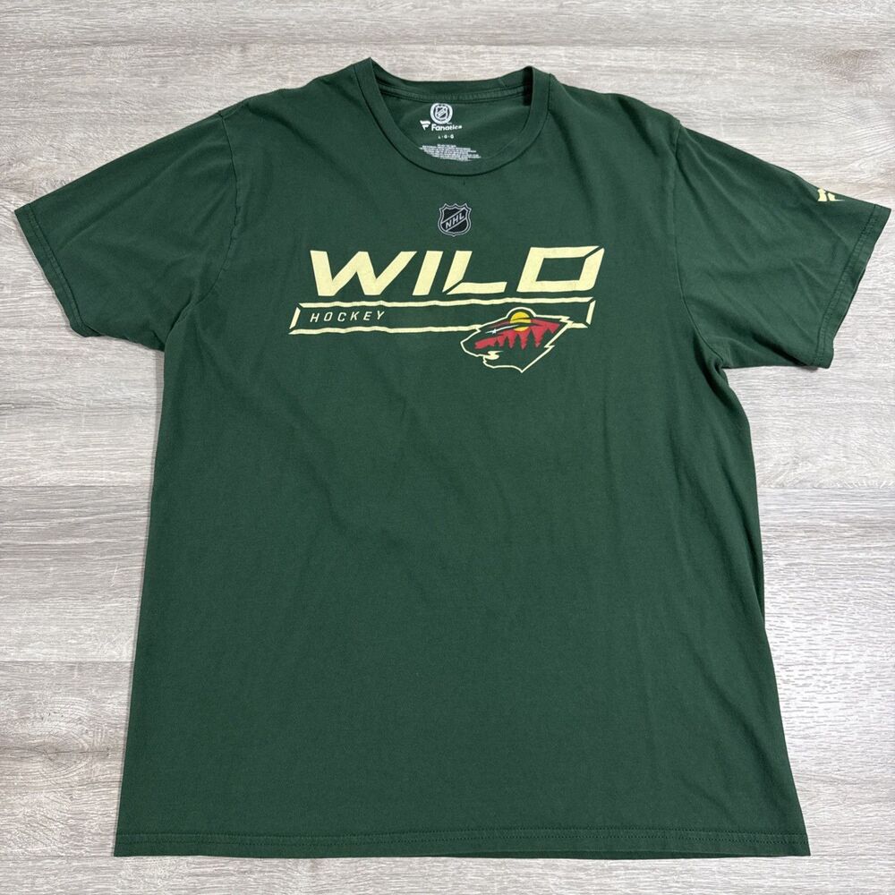 Minnesota Wild Hockey Shirt Fanatics NHL Men's Green Large 100% Cotton Tee